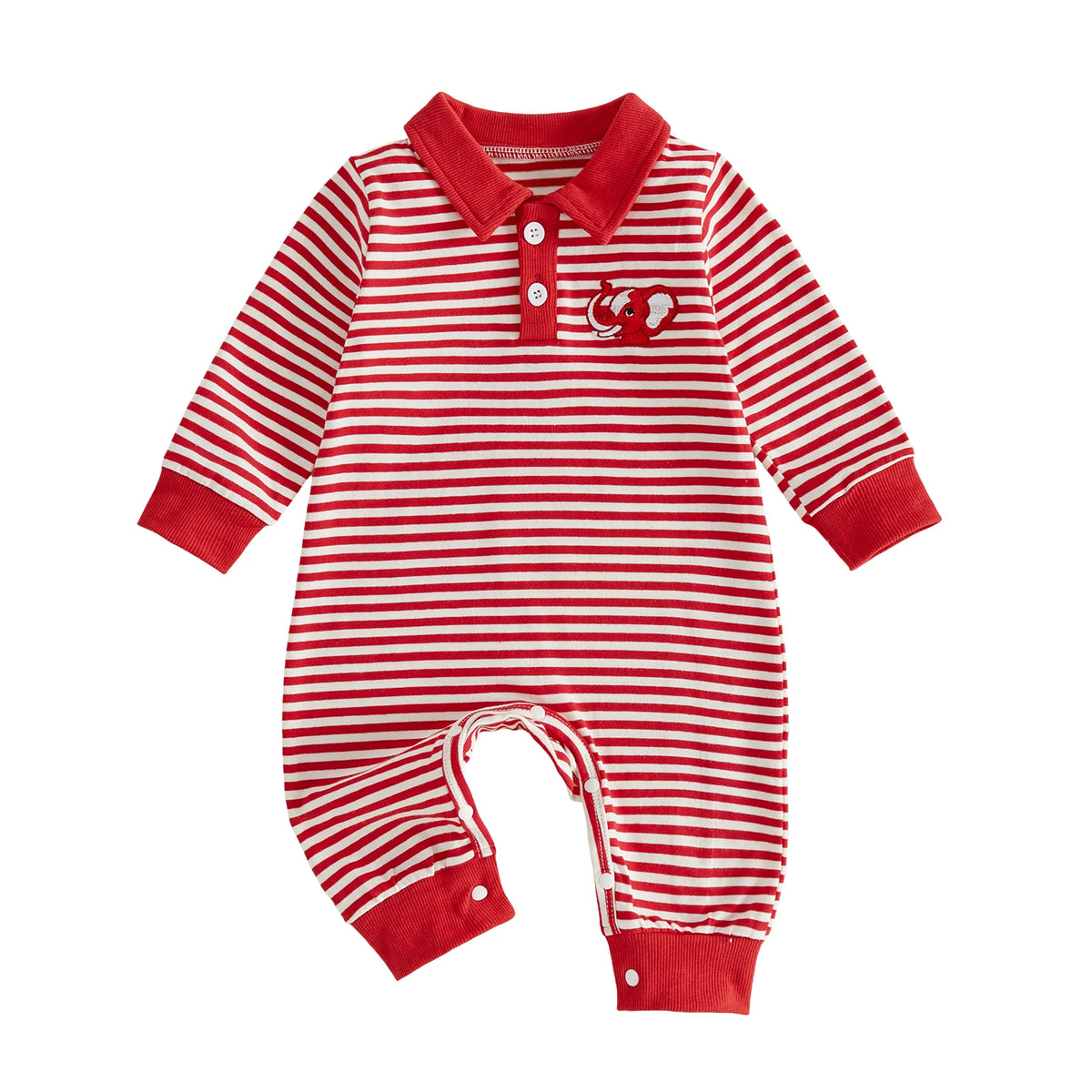 Baby Animal Embroidered Romper With Horn Button Closure
