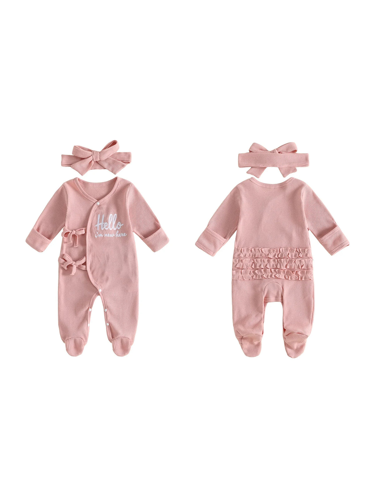 Girls Cute Baby Girls Waffle Waffle Footed Romper Baby Letter Embroidery Girls Waffle Latest Baby Girls Waffle