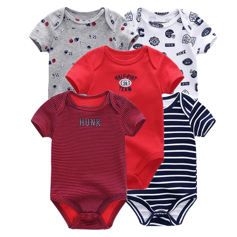 5 Pack Summer Short Sleeve Baby Bodysuits Cartoon Newborn Onesie