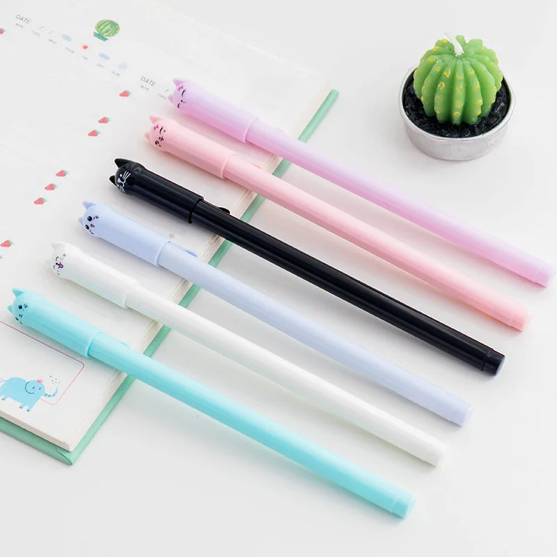 Set 6 Cute Kitten Gel Pens for School Supplies Gifts