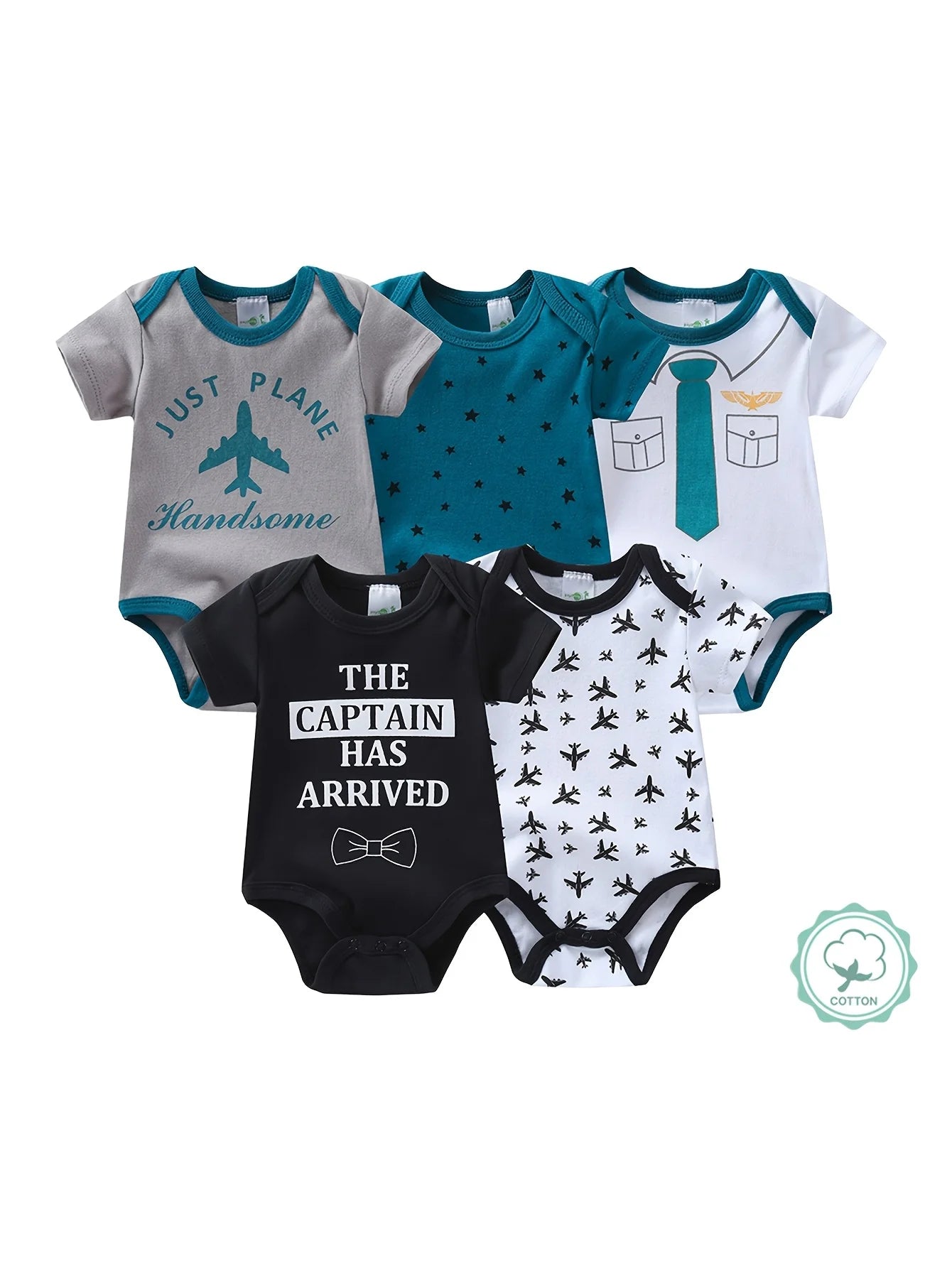 Baby Boy Short Sleeve Rompers 5 Pack 100 Percent Cotton