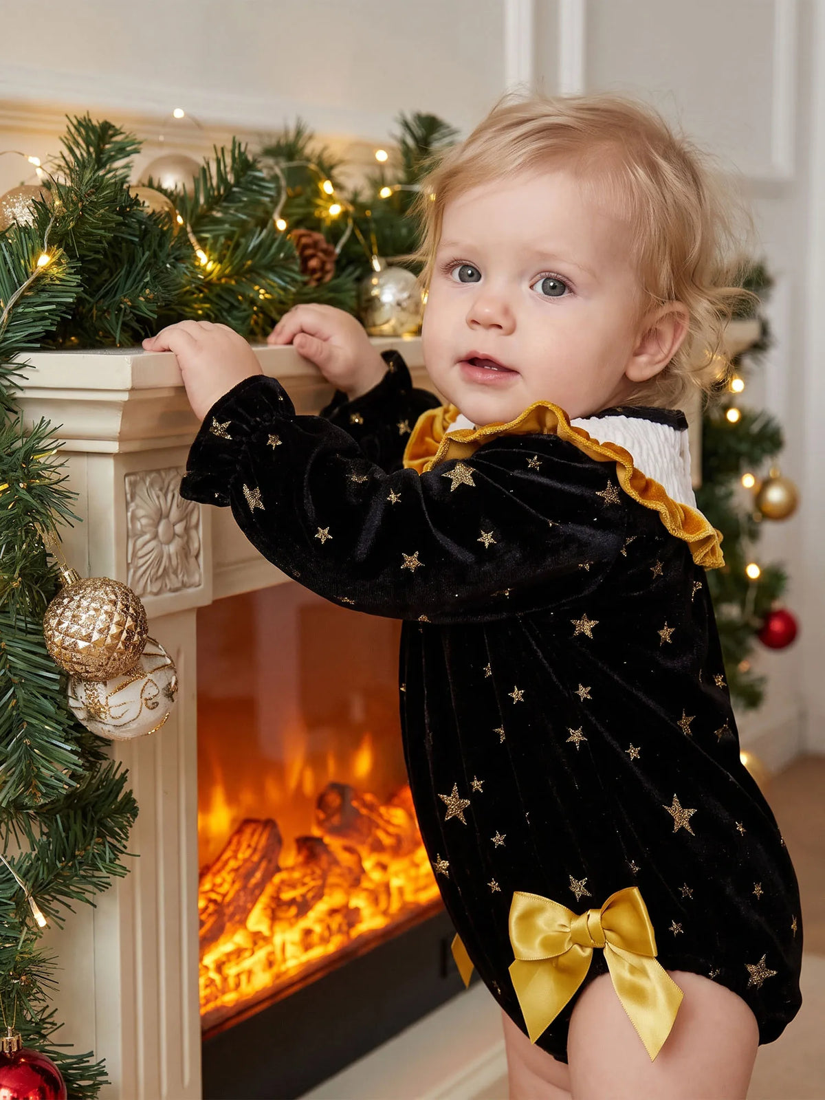 New Year Letter Embroidery Long Sleeve Romper Girl Toddler