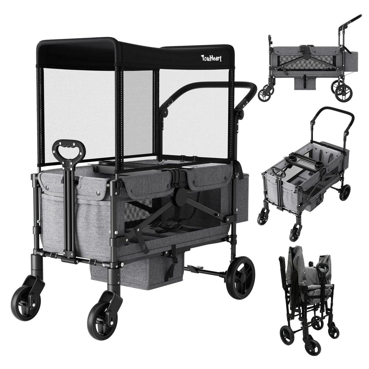 Foldable All Terrain Two Seater Kids Stroller Wagon With Canopy