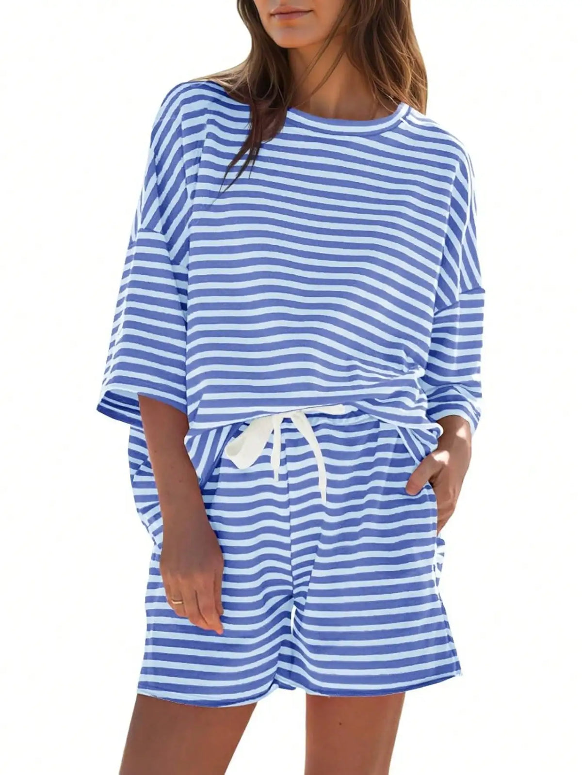 Fisoew Womens Striped Athleisure 2 Piece Outfits Sweatsuit Lounge Set