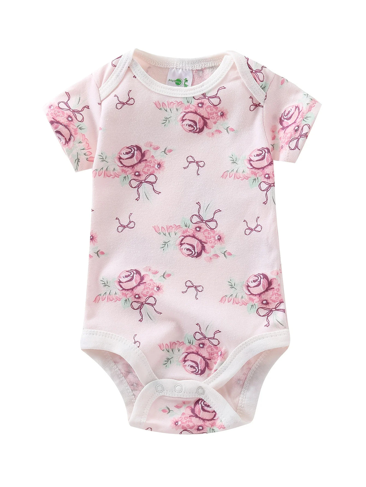 Baby Girl Short Sleeve Cotton Knit Button Front Romper