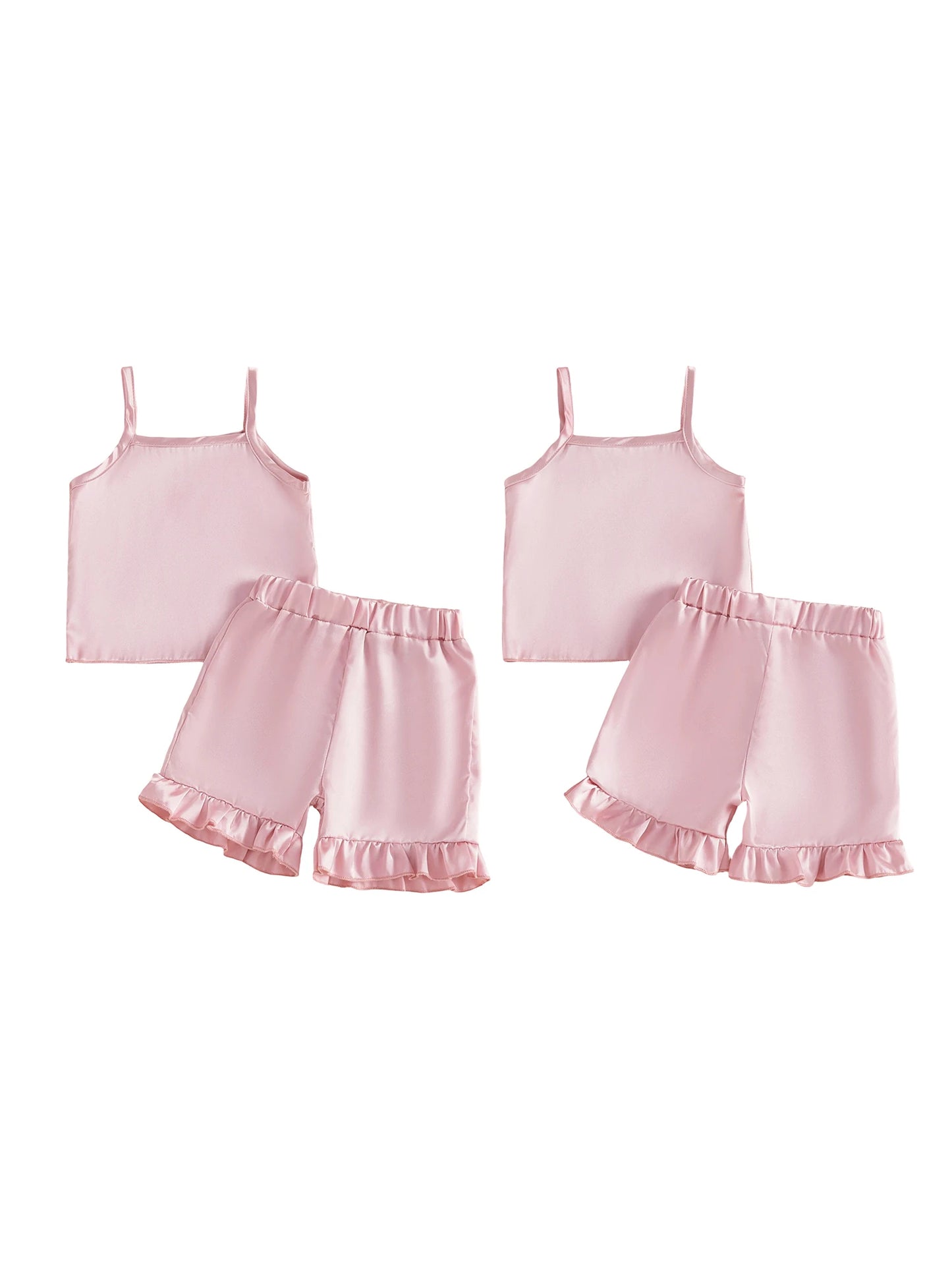 Girls Summer Pajama Set With Sleeveless Top And Elastic Waist Shorts