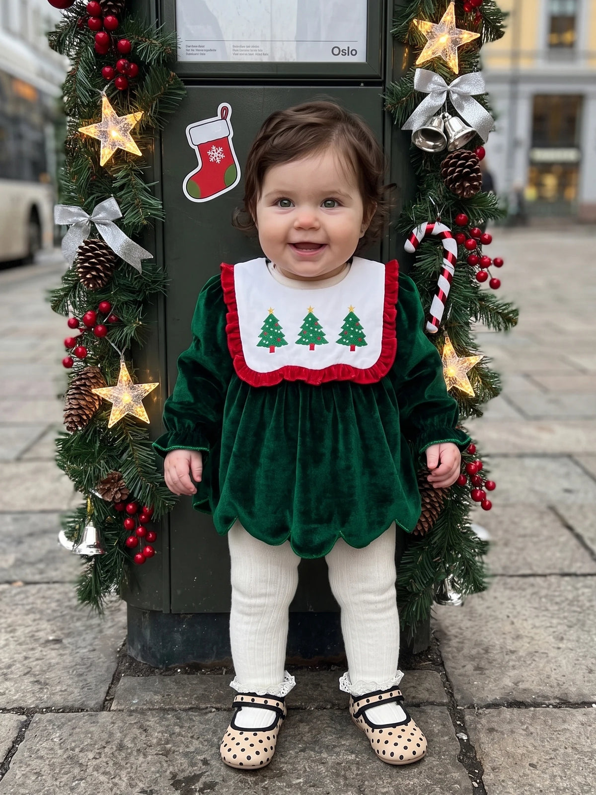 Baby Girl Christmas Long Sleeve V Neck Bodysuit Romper