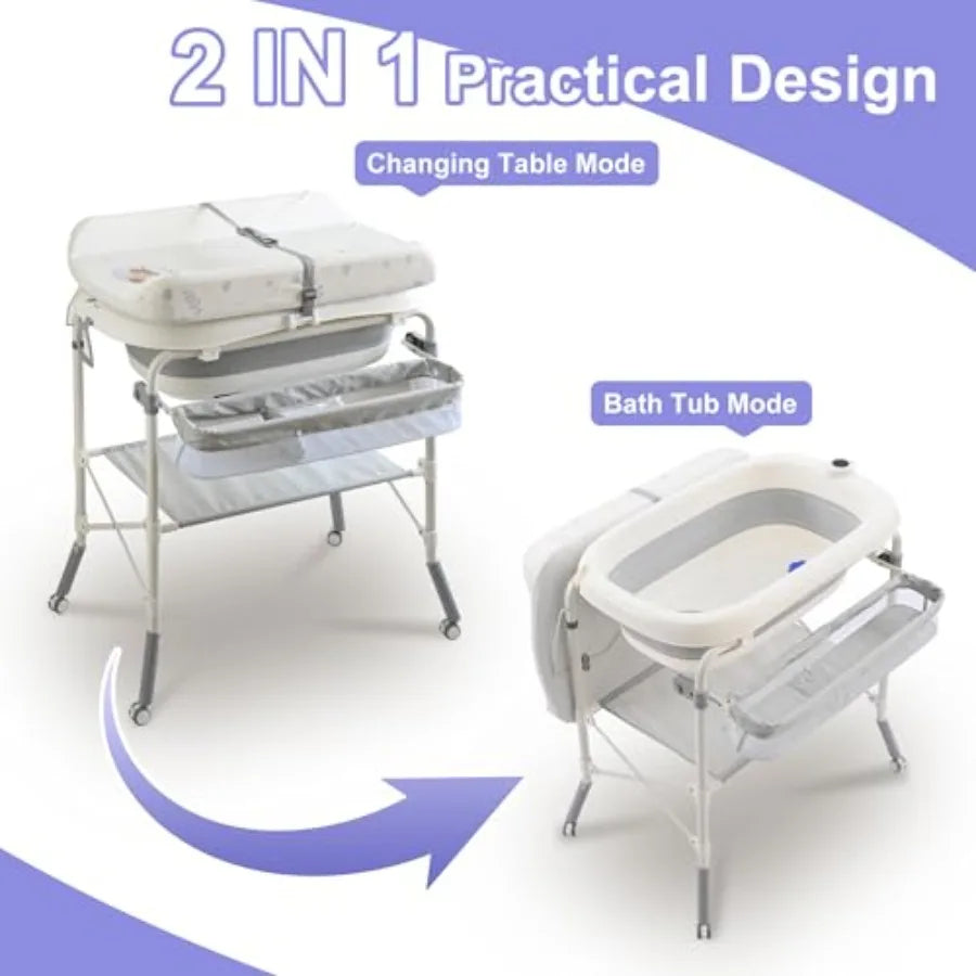 2 in 1 Baby Bathing Station With Integrated Storage Rack
