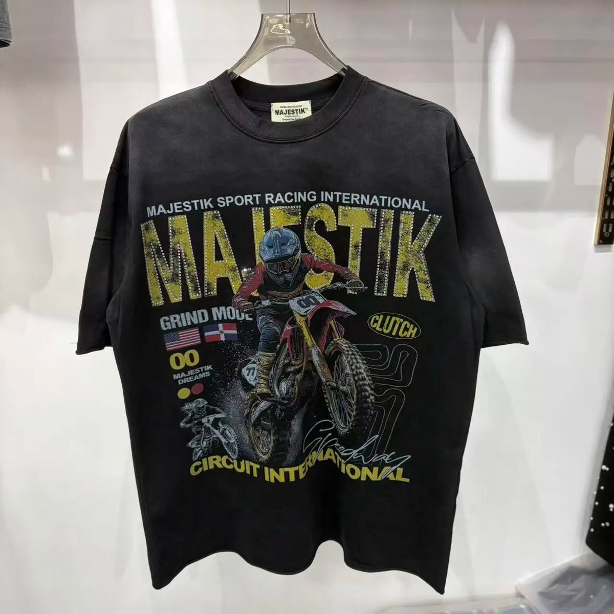 Cotton T Shirt With Letter Rhinestone Print Breathable Hip Hop