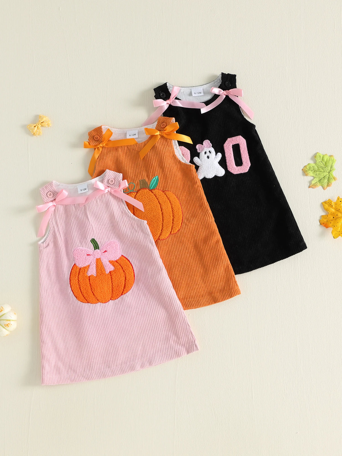 Bow Embroidered Corduroy Dress For Toddler Girl Halloween