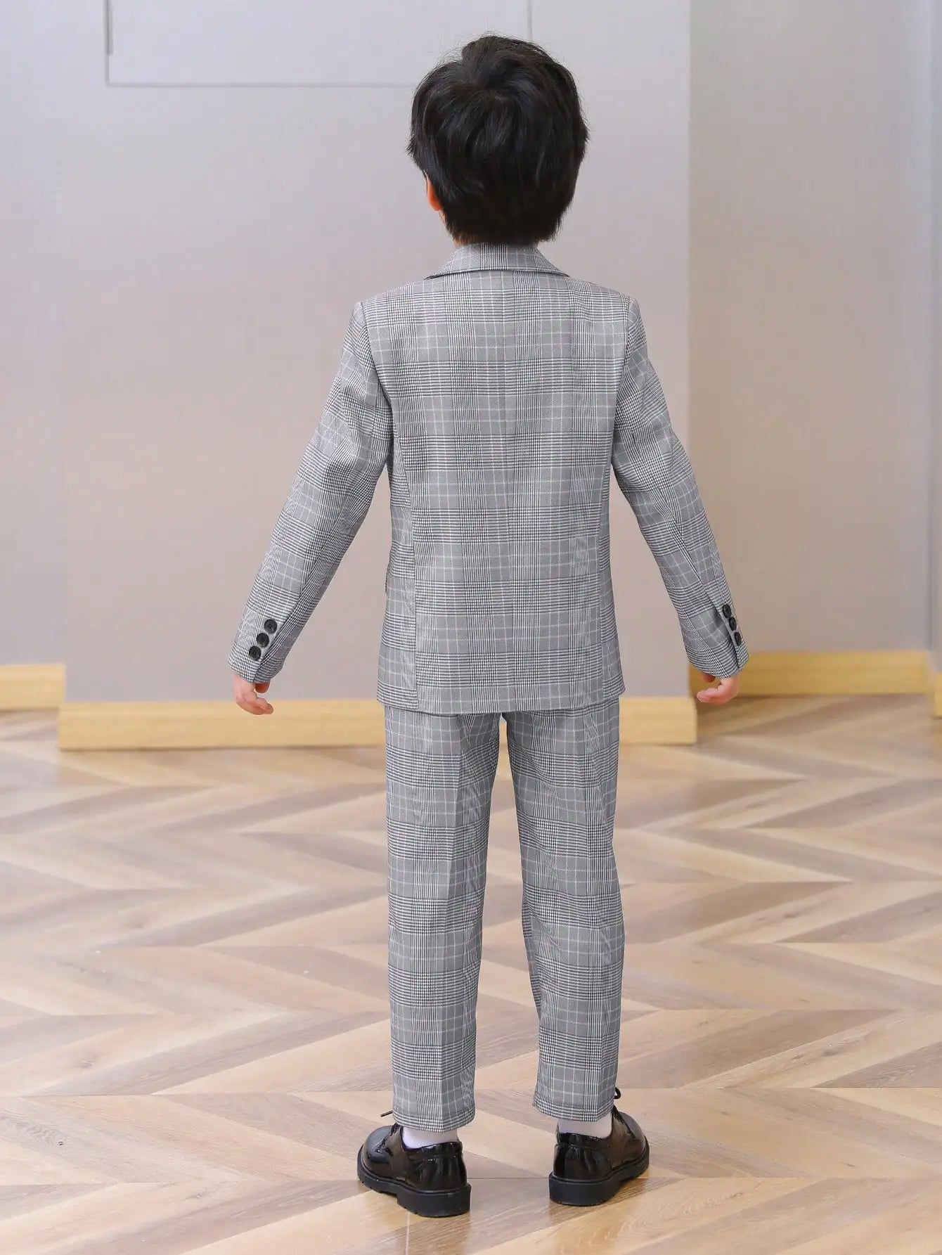 Boys Plaid Suit Set Blazer and Trousers for Formal Events