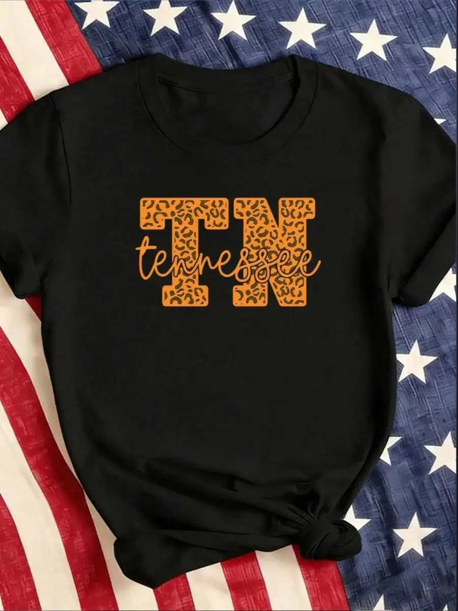 Leopard Print Tennessee Graphic Teen Girls TShirt Retro Soft Cotton Casual Tee Gift