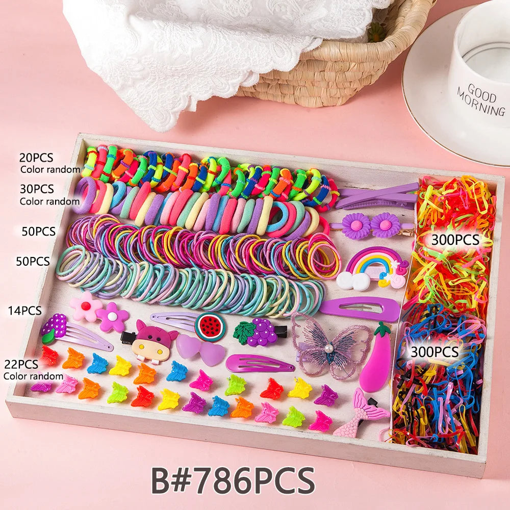 18/546Pcs /1152PCS Bow High Elastic Hair Accessories Set Korean Style Princess Hair Clips, No Hurt Hair Colorful Girls Hair Bands Hair Clips Girls Children No Box