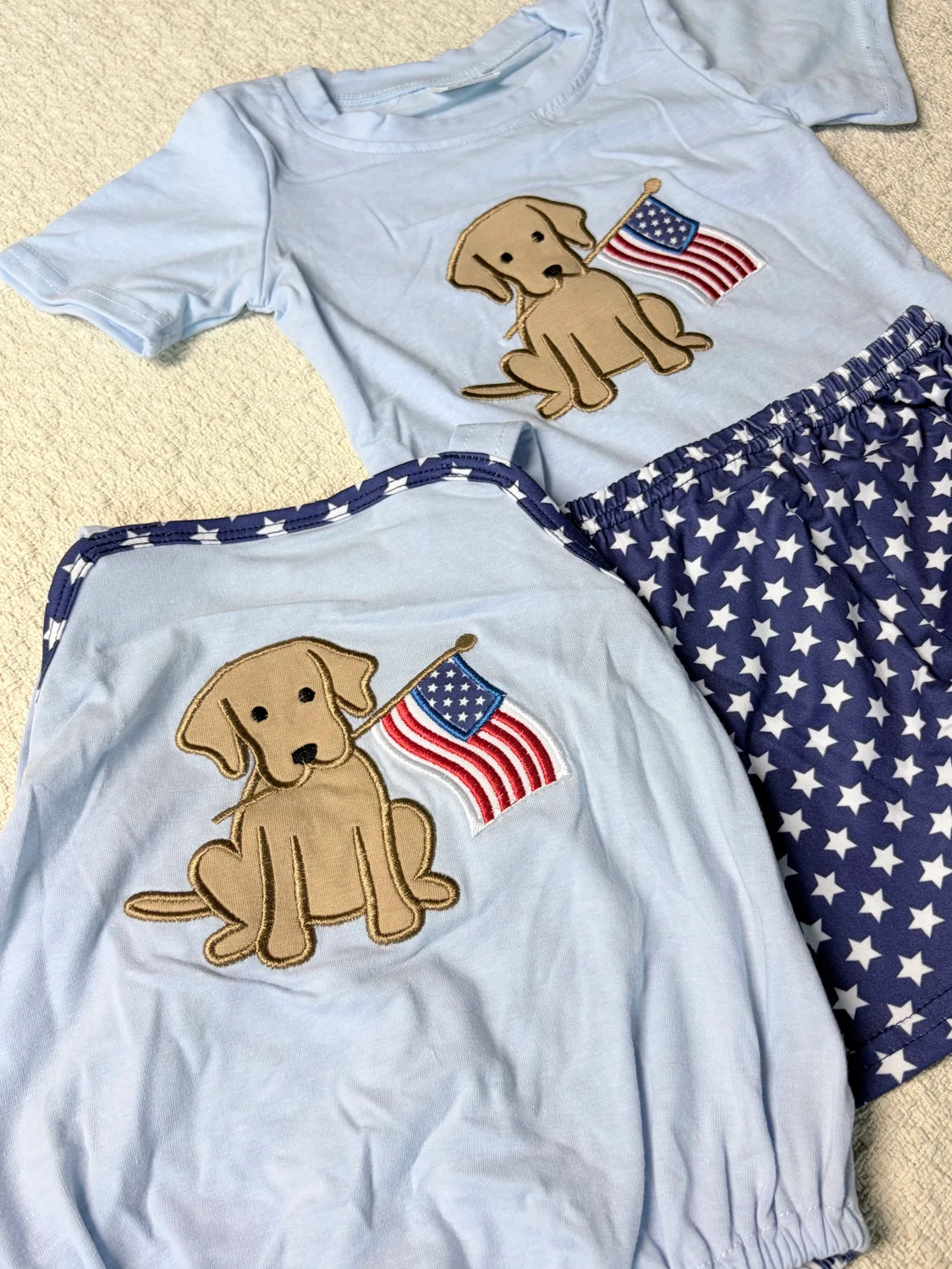 Patriotic Puppy And Kids Matching 4th Of July Cotton Sets