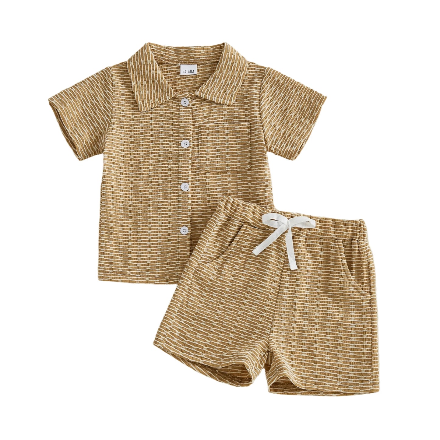 Infant Boy Summer Outfit Set With Textured Shirt And Shorts