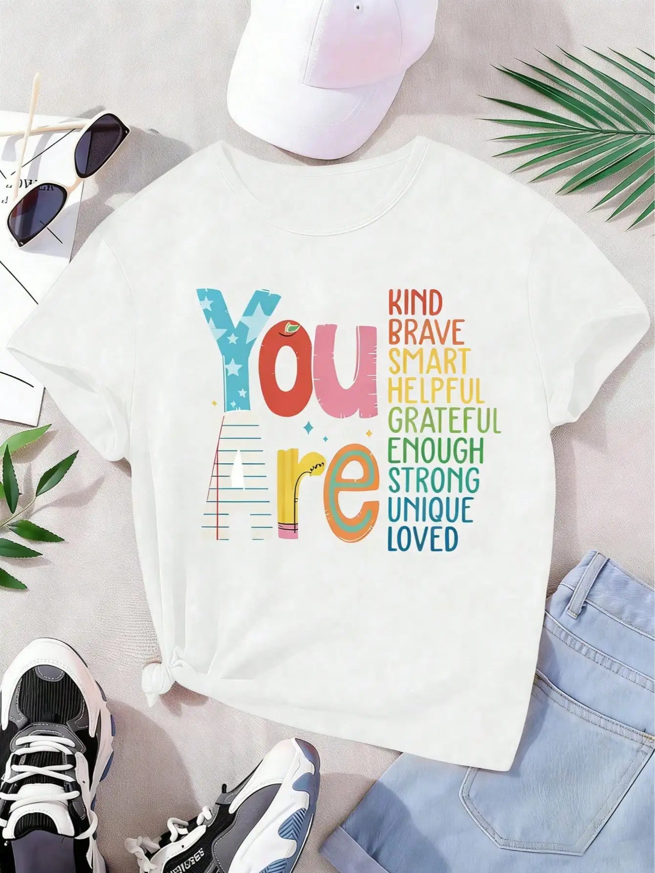 Girls & Teenagers Students Casual Printed Black Crew Neck Short Sleeve T-Shirt Top, Summer