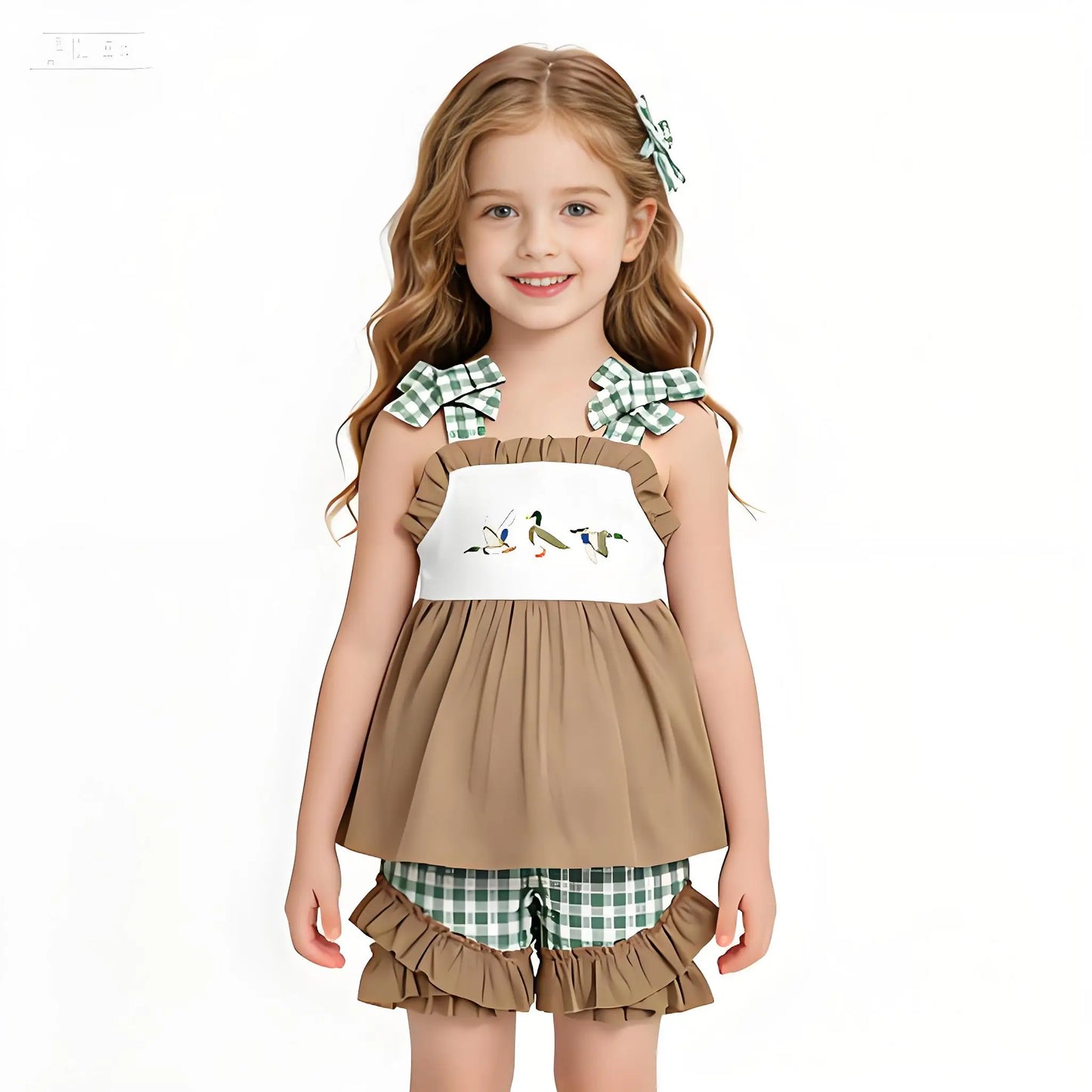 Toddler Girls Flutter Sleeve Ruffle Tunic Top Shorts Set