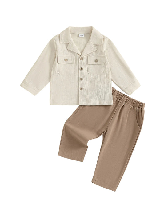 Stylish Toddler Boys 2-Piece Outfit Set Long Sleeve Shirt Pants
