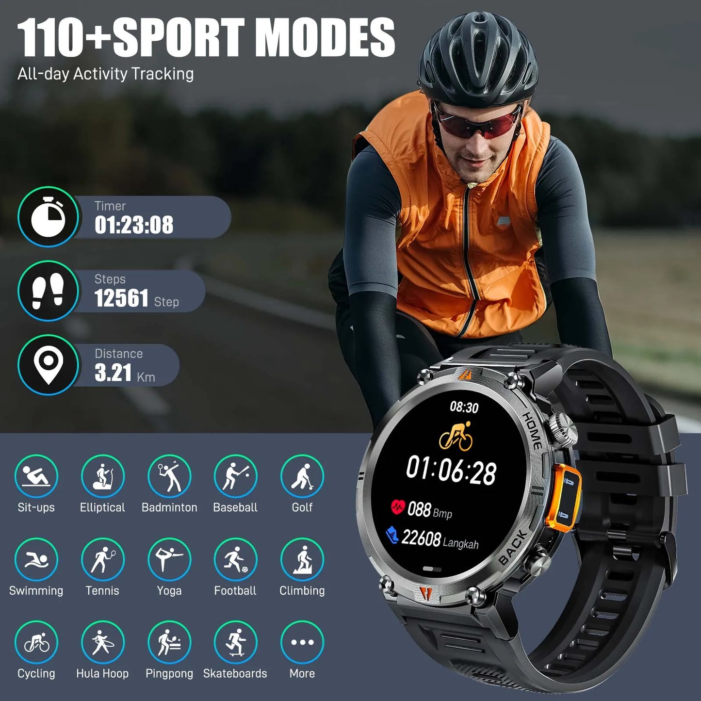 EIGIIS KE3 Bluetooth Smartwatch For Men Full Touch Screen HeartRate
