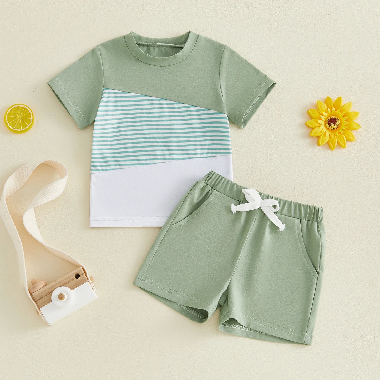 Infant Boy Summer Outfit Set With Short Sleeve Shirt Shorts