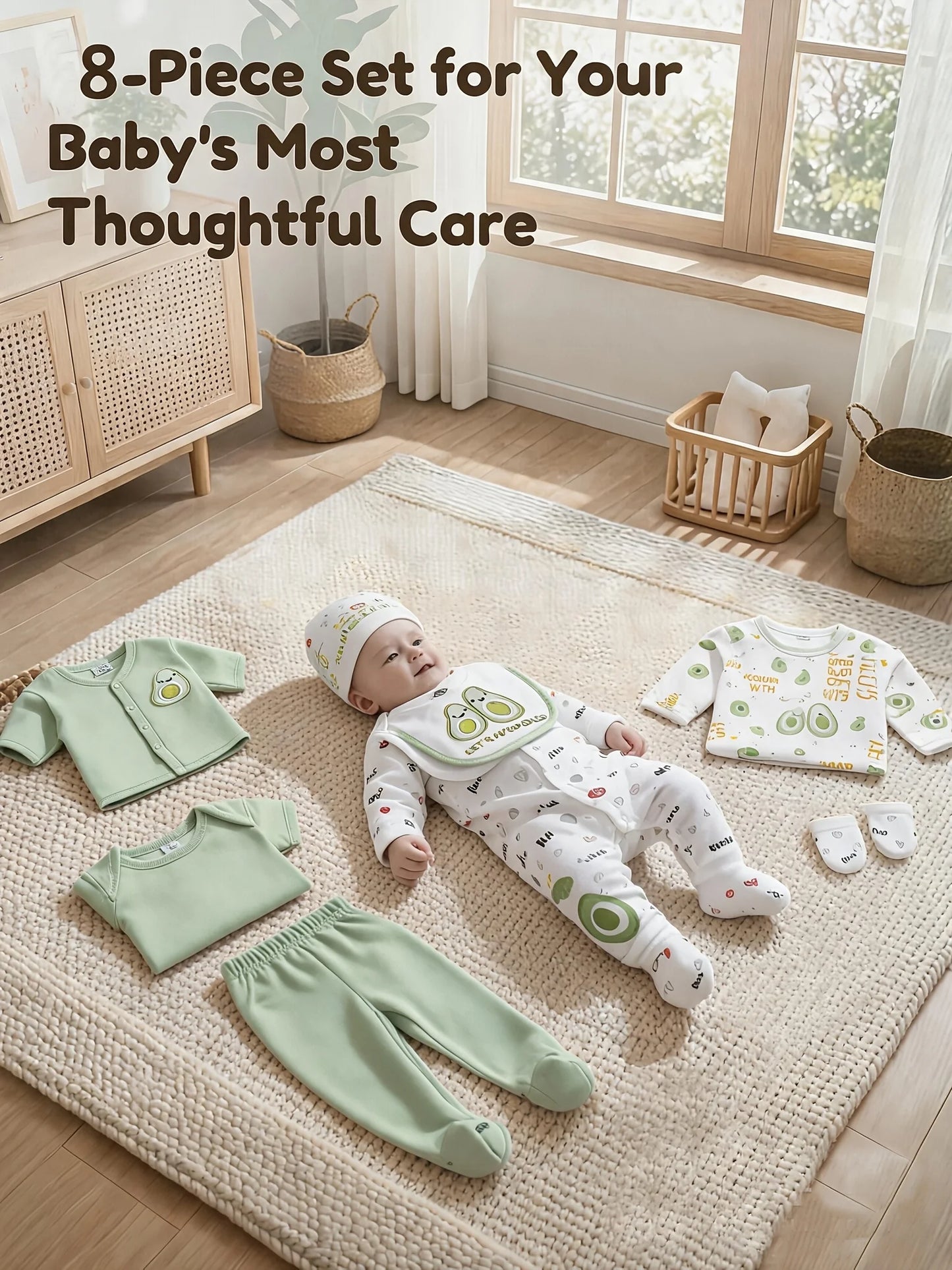 Newborn Baby Essentials Set 100 Percent Cotton Bodysuits Rompers Hat