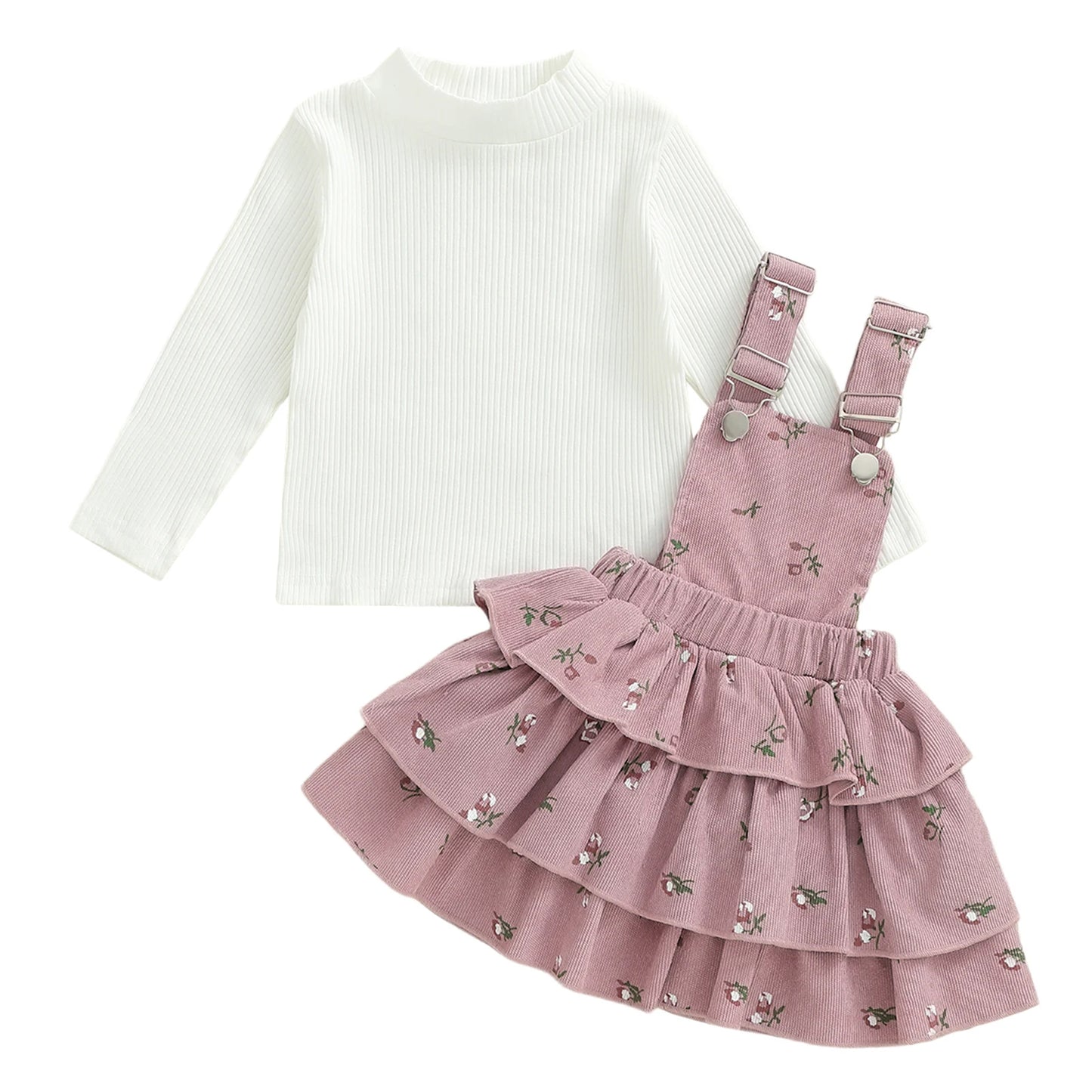 Baby Girl Autumn Two Piece Mock Neck Blouse Skirt Set