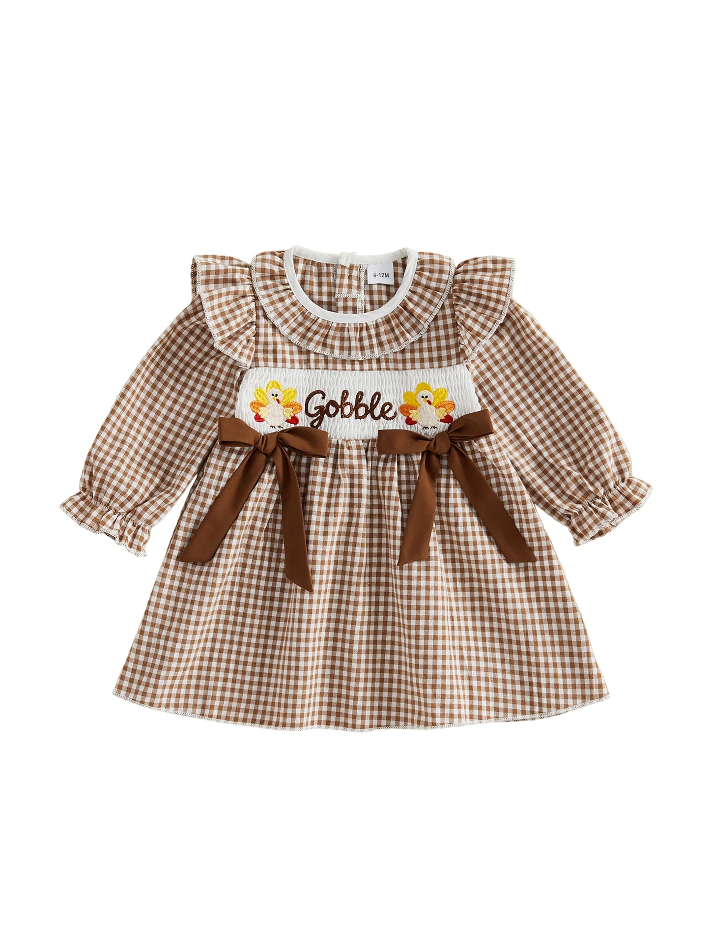 Toddler Girls Thanksgiving Dress Long Sleeve Round Neck With Pockets