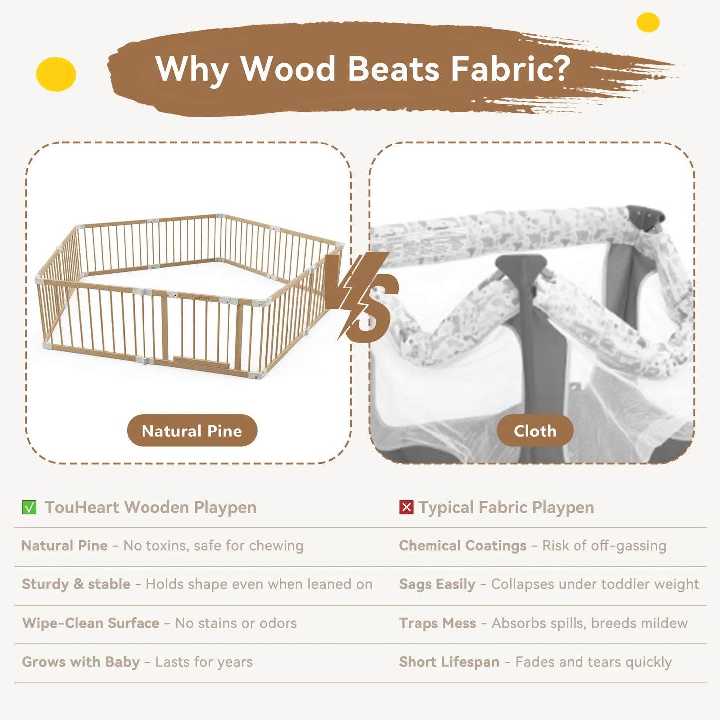 Wooden Baby Playpen Foldable Safe Play Fence With Gate