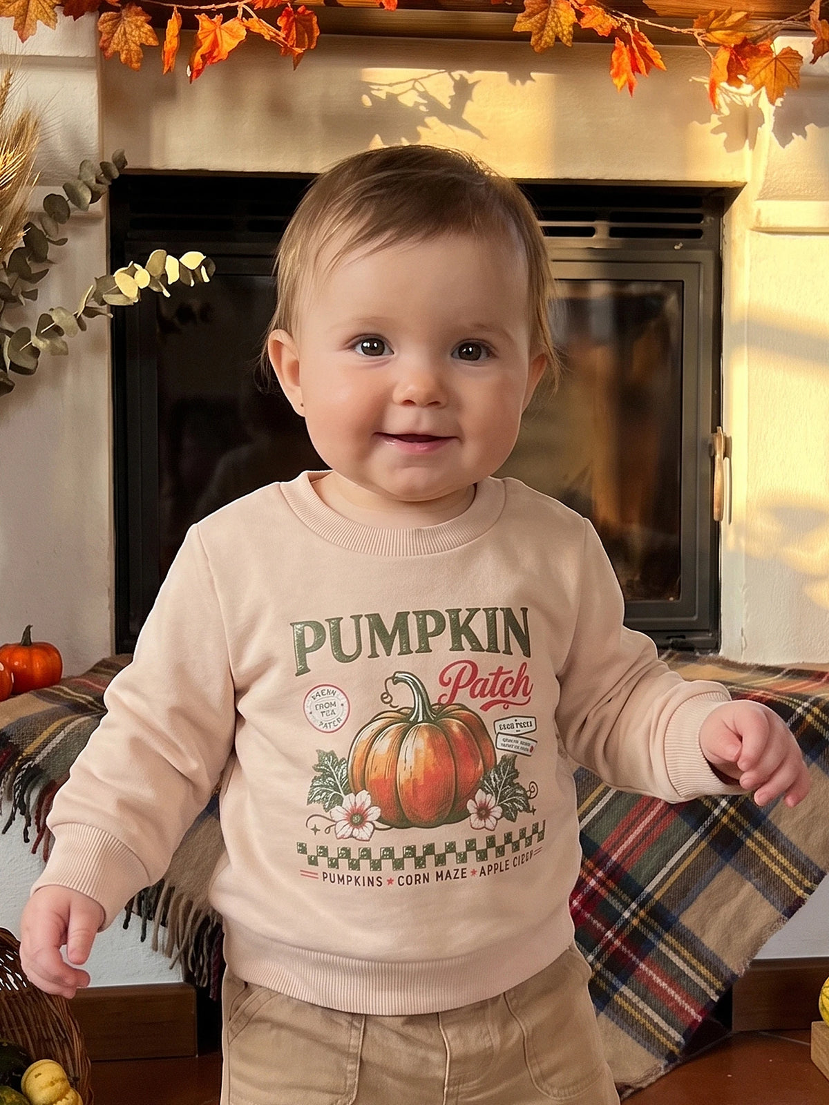 Girls Long Sleeve Crew Neck Pumpkin Print Fall Top