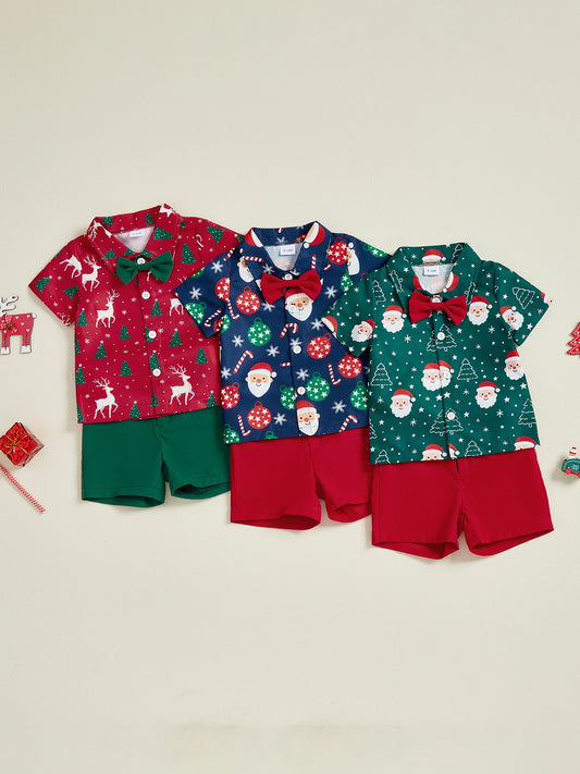 Infant Boys 2-Piece Festive Christmas Print Shirt And Shorts