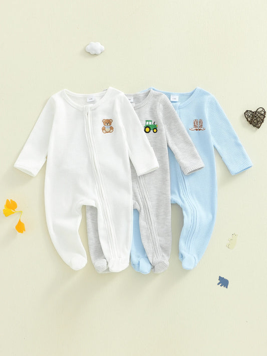 Infant Unisex Hooded Animal Ears Zipper Closure Fleece Footed Pajamas