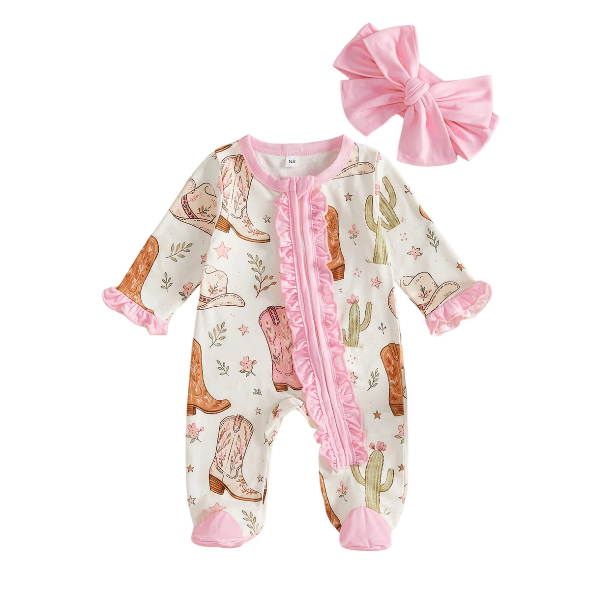 Baby Cactus Bodysuit With Headband Zip Up Romper Girls