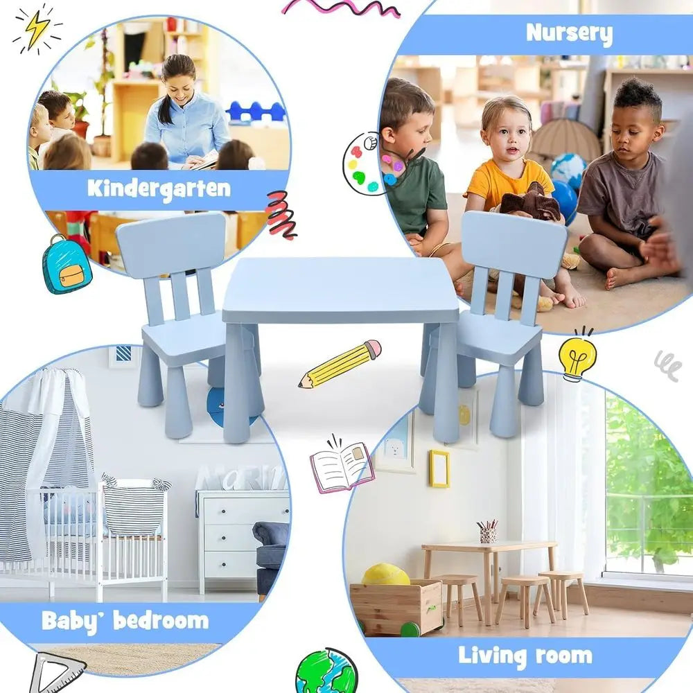 Kids Table and Chairs 3 Piece Set Lightweight Plastic Toddler Desk
