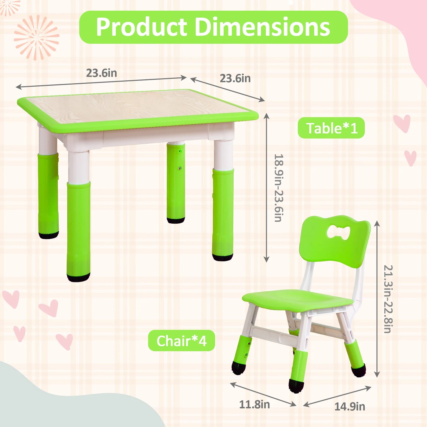 HiMISS Kids Table And Chairs Set Height Adjustable Graffiti Top