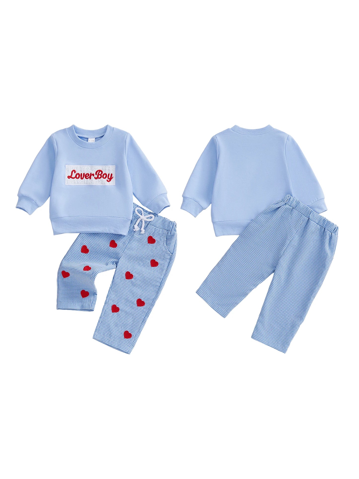 Adorable Infant Boy Valentine's Day 2-Piece Embroidered Top and Trousers