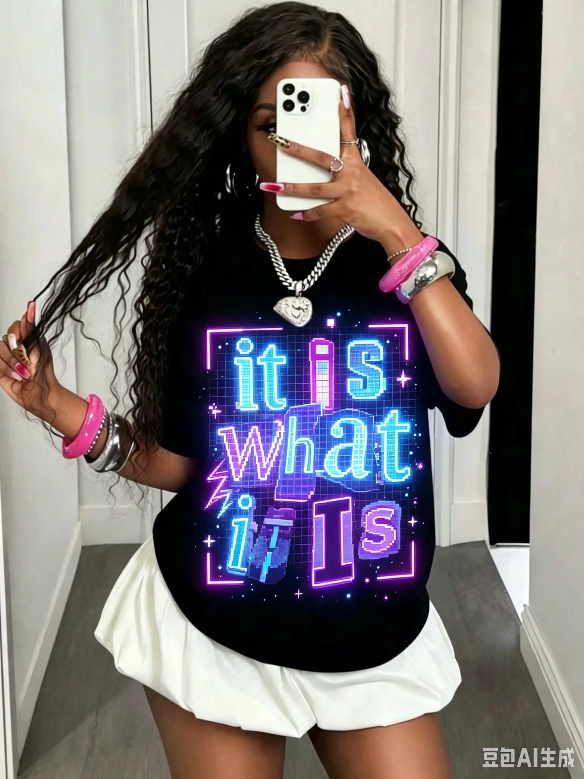 Girls & Teenagers Students Casual Printed Black Crew Neck Short Sleeve T-Shirt Top, Summer