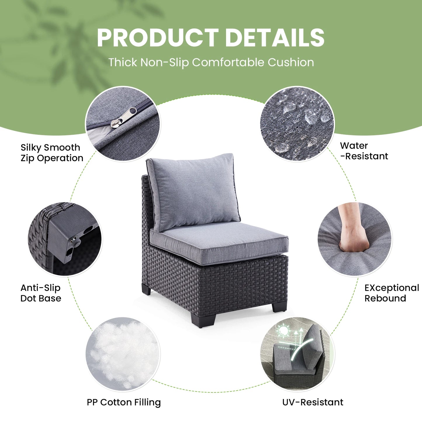 Patio Sectional Sofa Set With Ottoman Stain Resistant Fabric