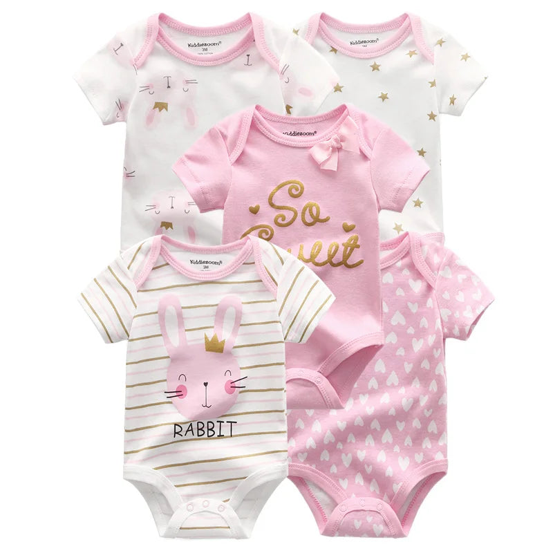 5 Pack Summer Short Sleeve Baby Bodysuits Cartoon Newborn Onesie
