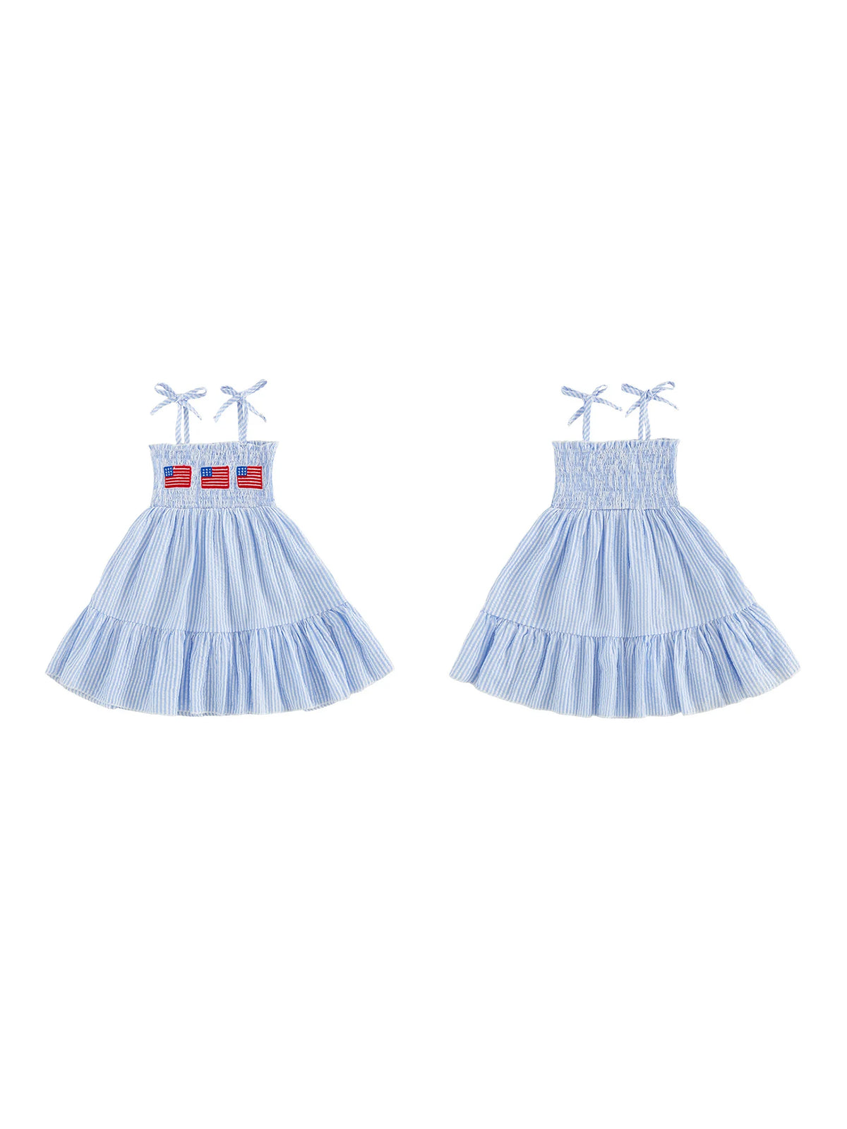 Infant Girls Patriotic Sleeveless Dress With Stars And Stripes Embroidery