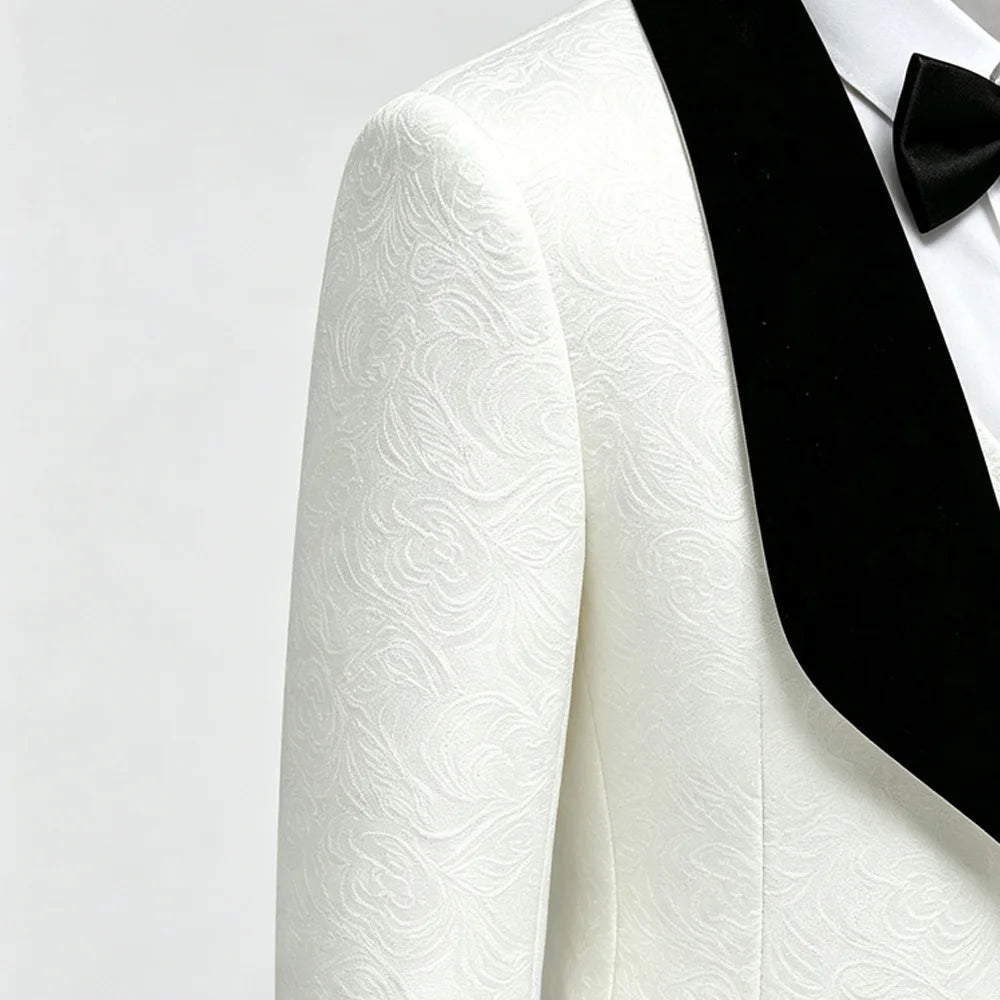 Boys Jacquard Tuxedo Suit 3 Piece Bow Tie Velvet Set
