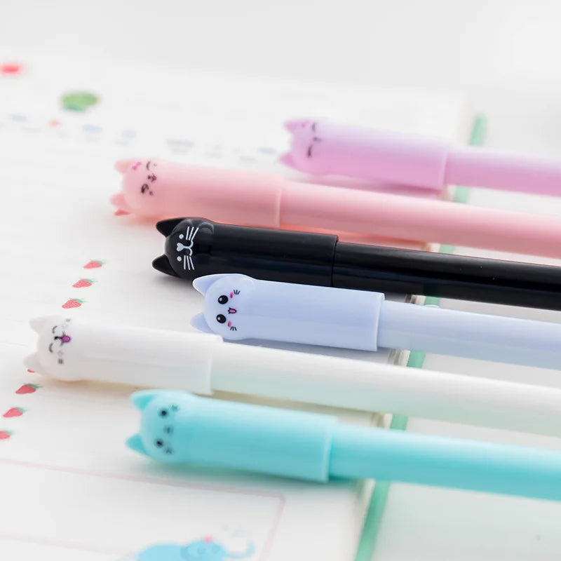 Set 6 Cute Kitten Gel Pens for School Supplies Gifts