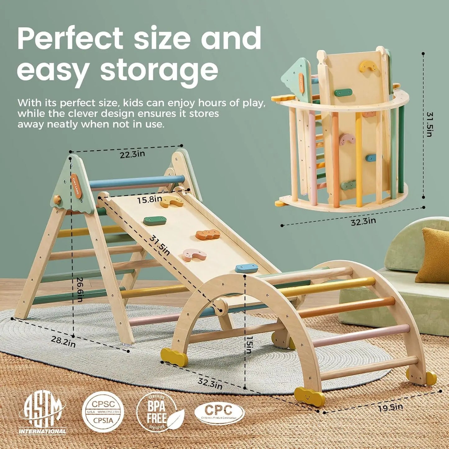 Pikler Triangle Set 7-In-1 Foldable Montessori Toddler Climbing Toy