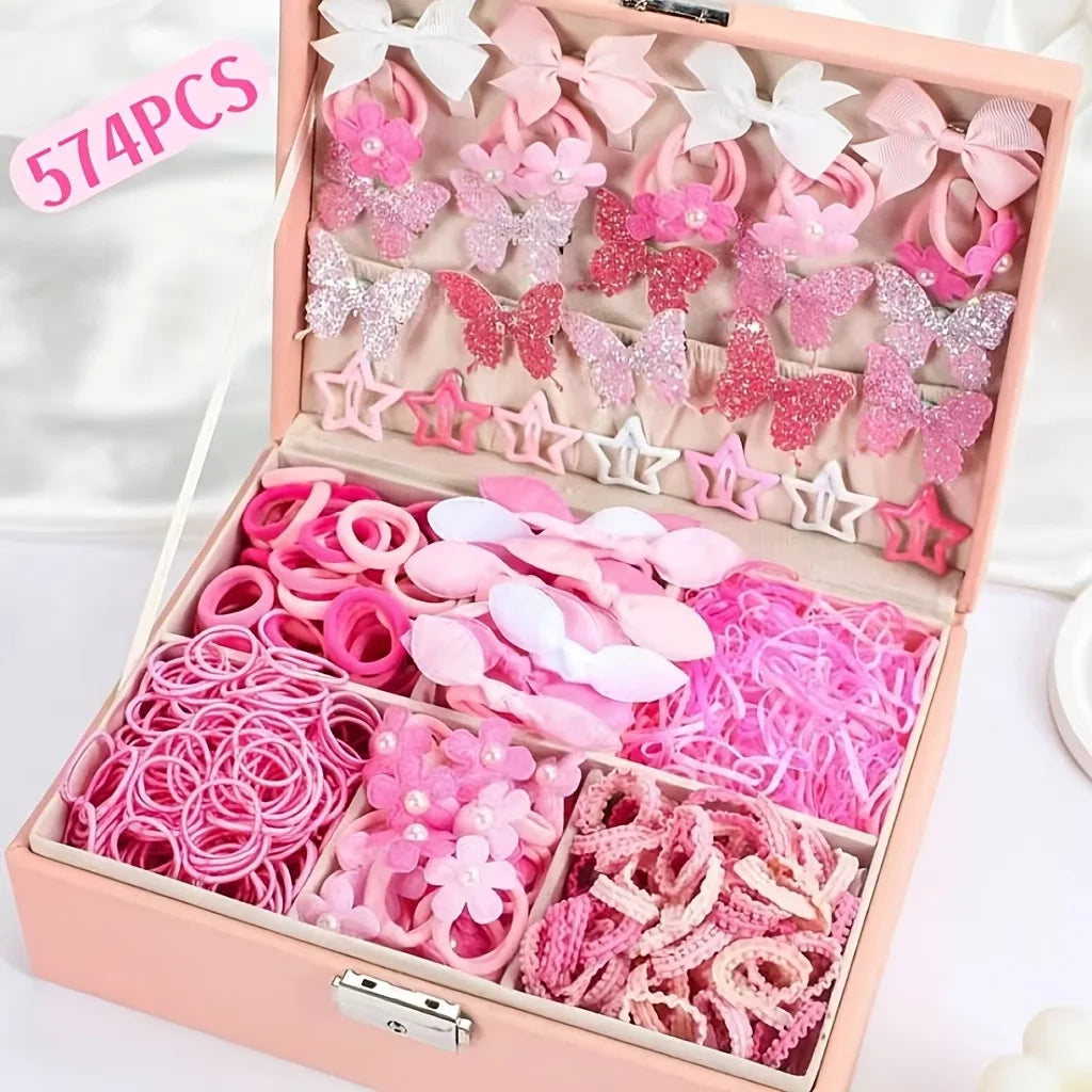 18/546Pcs /1152PCS Bow High Elastic Hair Accessories Set Korean Style Princess Hair Clips, No Hurt Hair Colorful Girls Hair Bands Hair Clips Girls Children No Box