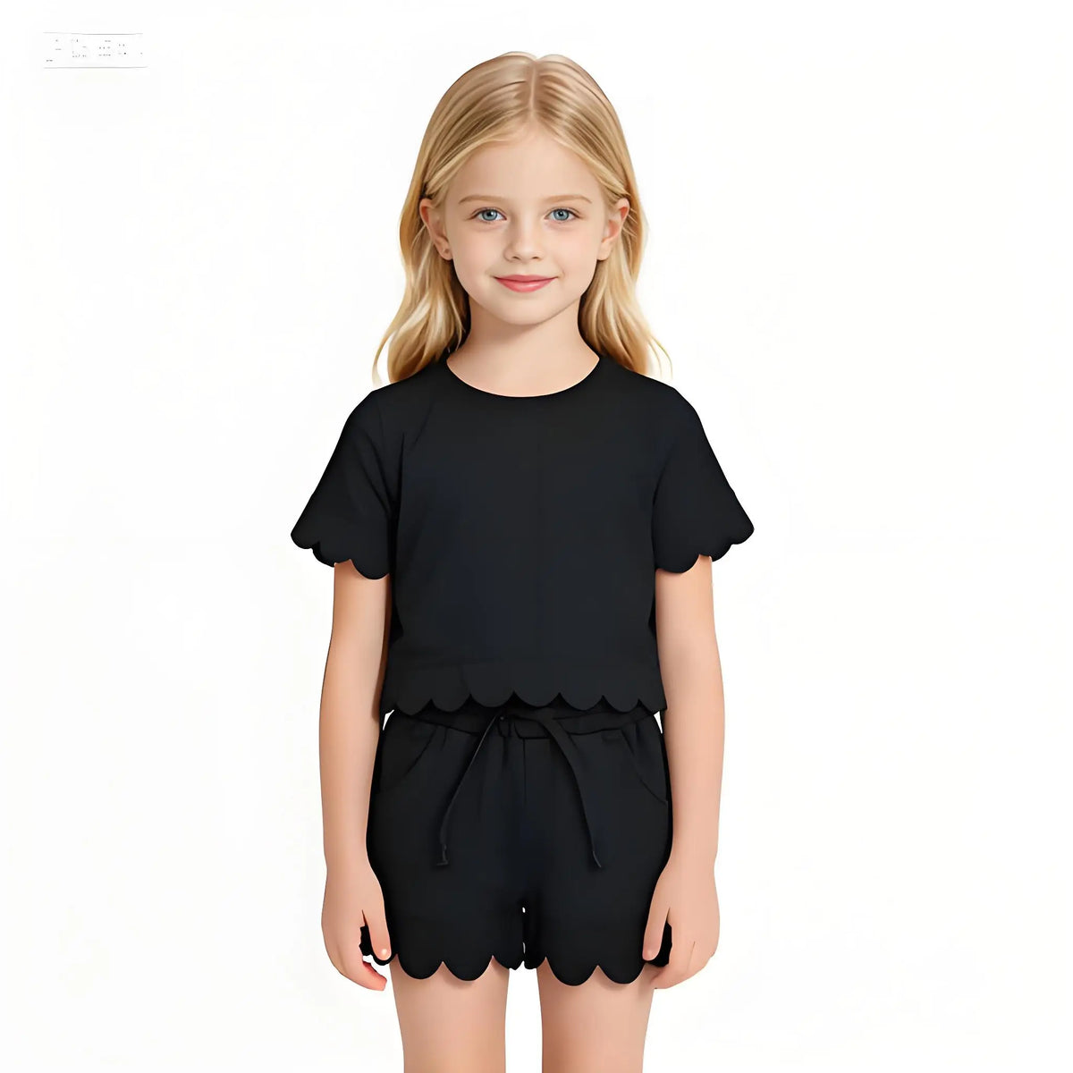 Cotton Baby Girls Sets With Scallop Shorts And Top