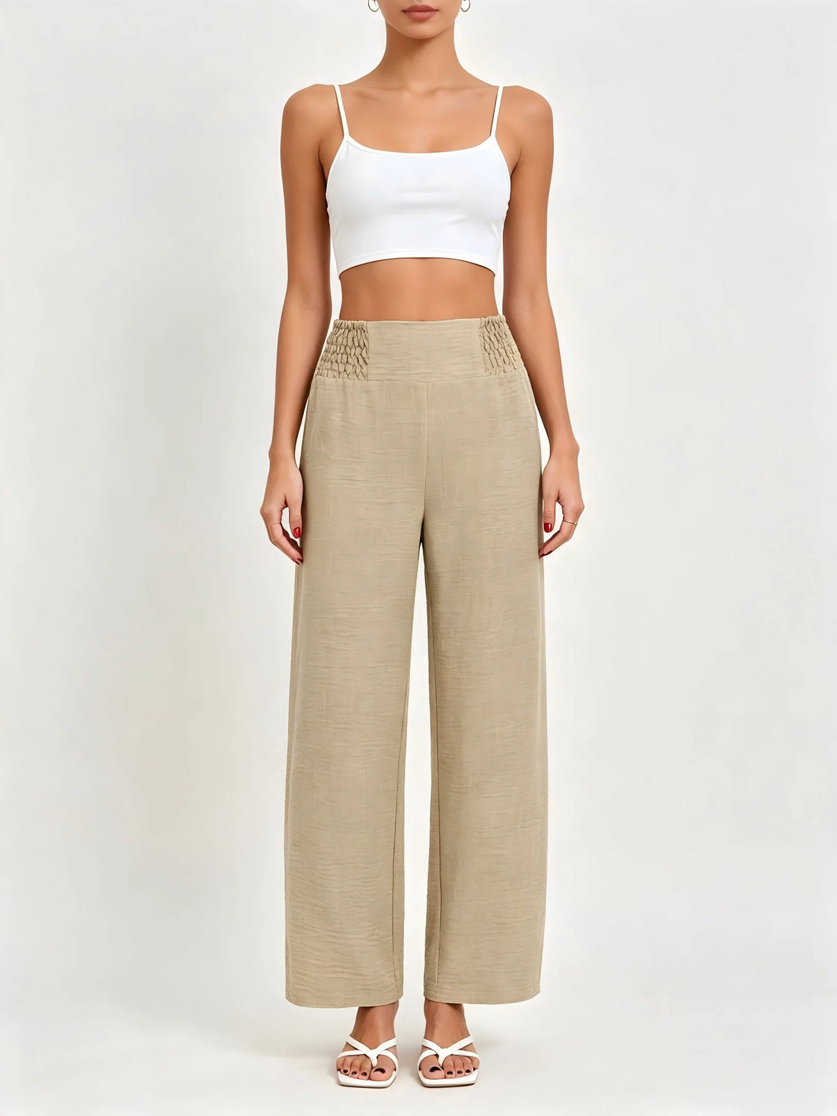 Women's High Waist Wide Leg Pants Elastic Waist Casual Loose Straight Leg Trousers for Daily Office Wear