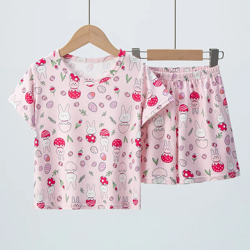 Two Piece Summer Kids Shorts Set Unisex Short Sleeve Outfit