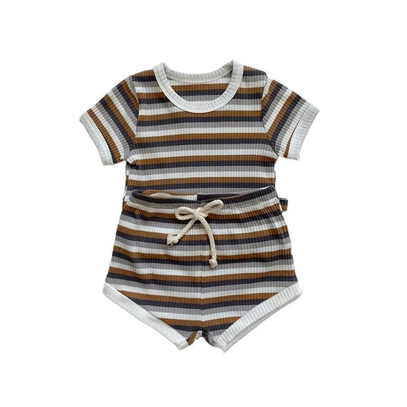 Unisex Summer TwoPiece Cotton Kids Set Short Sleeve Tops Shorts