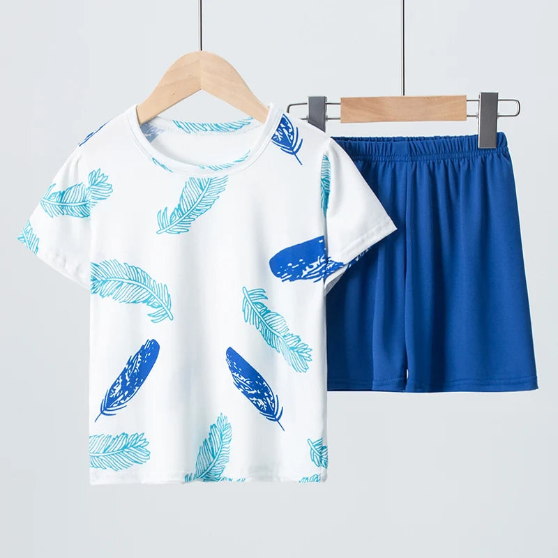 Two Piece Summer Kids Shorts Set Unisex Short Sleeve Outfit