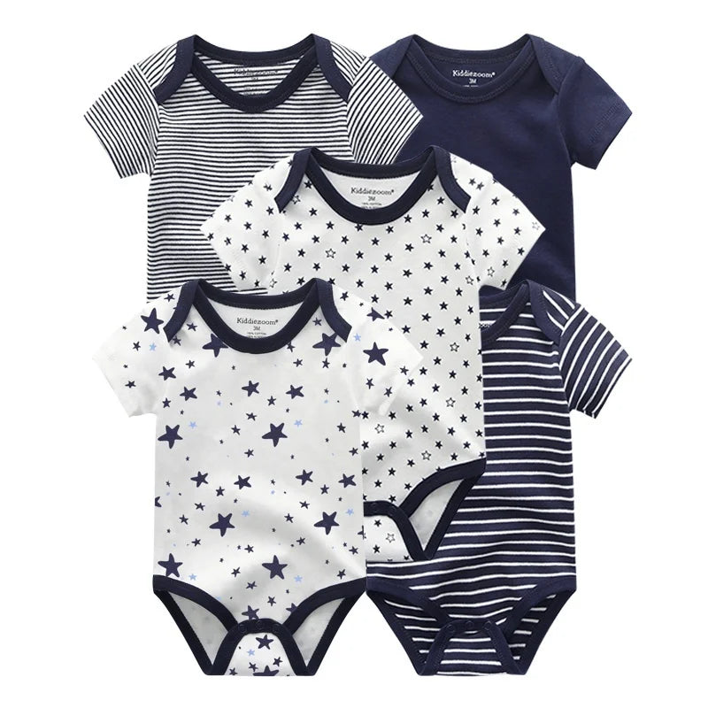 5 Pack Summer Short Sleeve Baby Bodysuits Cartoon Newborn Onesie