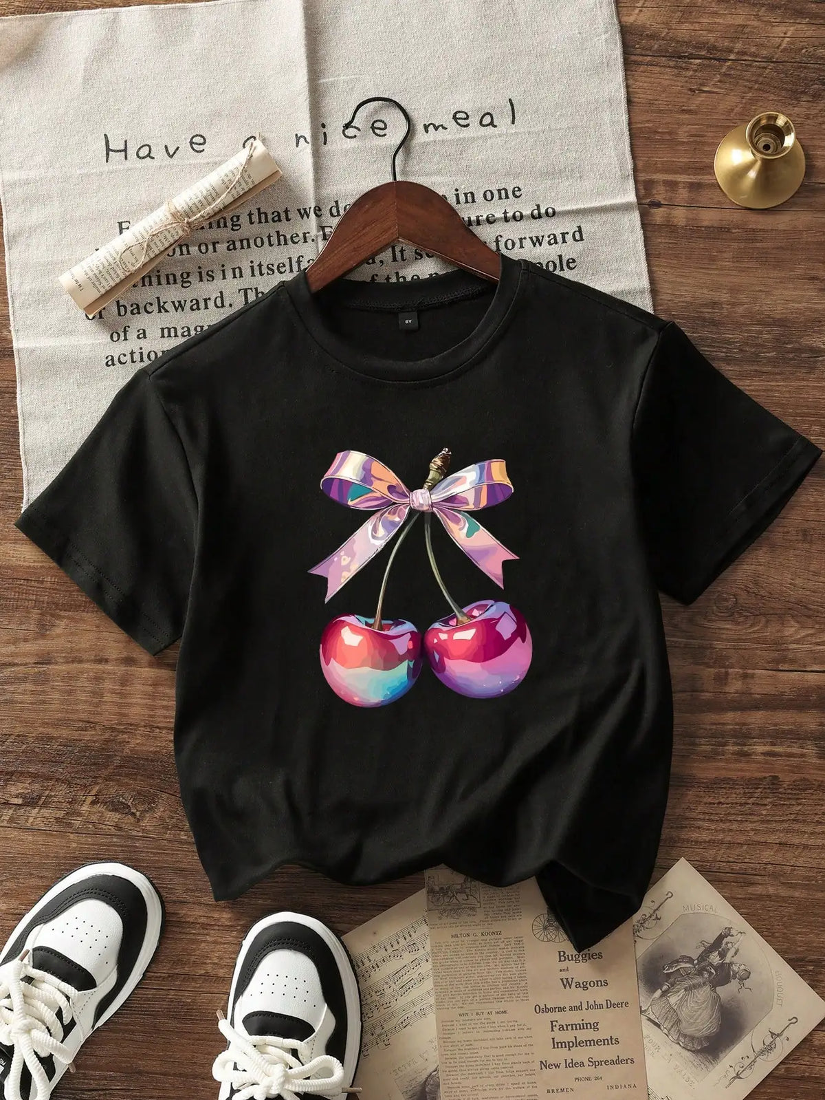 1 Pack Girls Casual Printed Crew Neck Short Sleeve T-Shirt Summer Student Youth Clothing